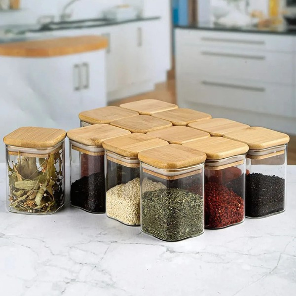 Arthane 450 Ml Bambu Kare Vakum Kapaklı Borosilikat Cam Kavanoz Saklama Kabı (12 Adet) Saklama Kapları Fiyatı