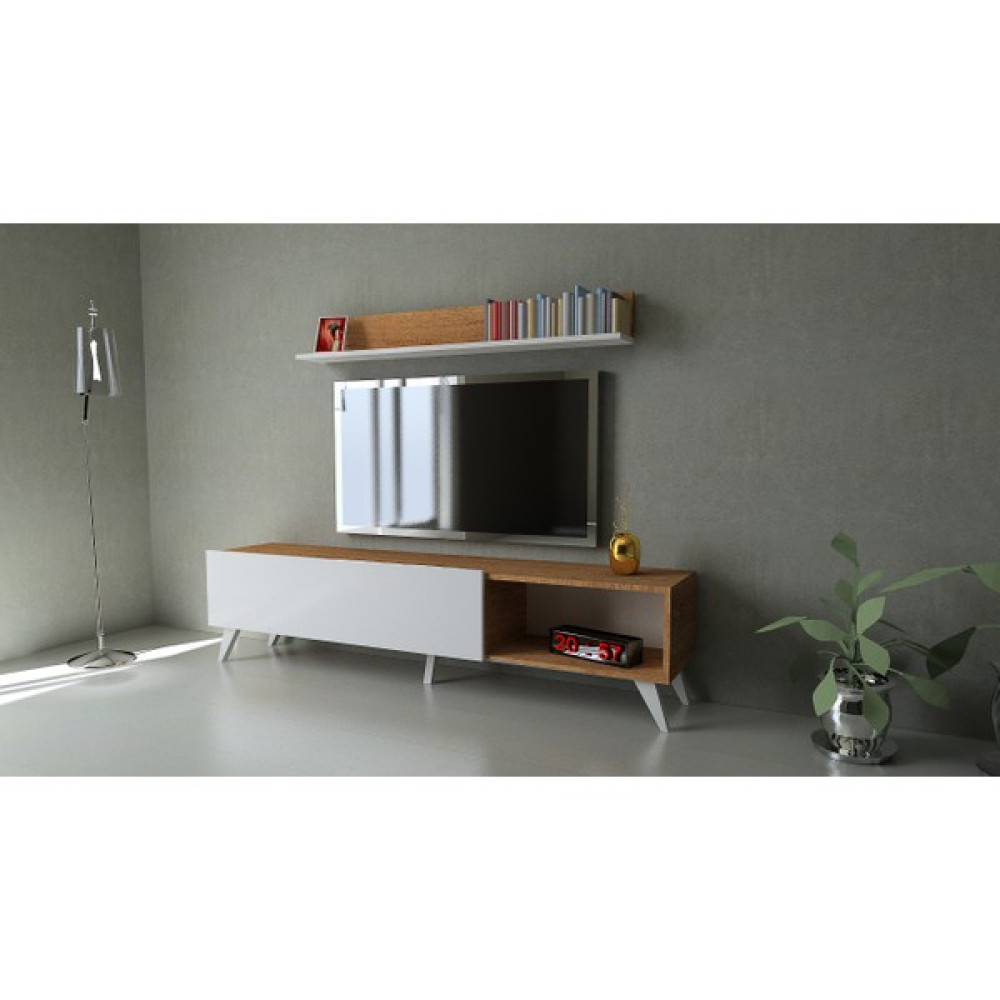 Arthubo Nuovo Tv Ünitesi + Duvar Modülü - Beyaz - Meşe Tv Ünitesi / Sehpası Fiyatı