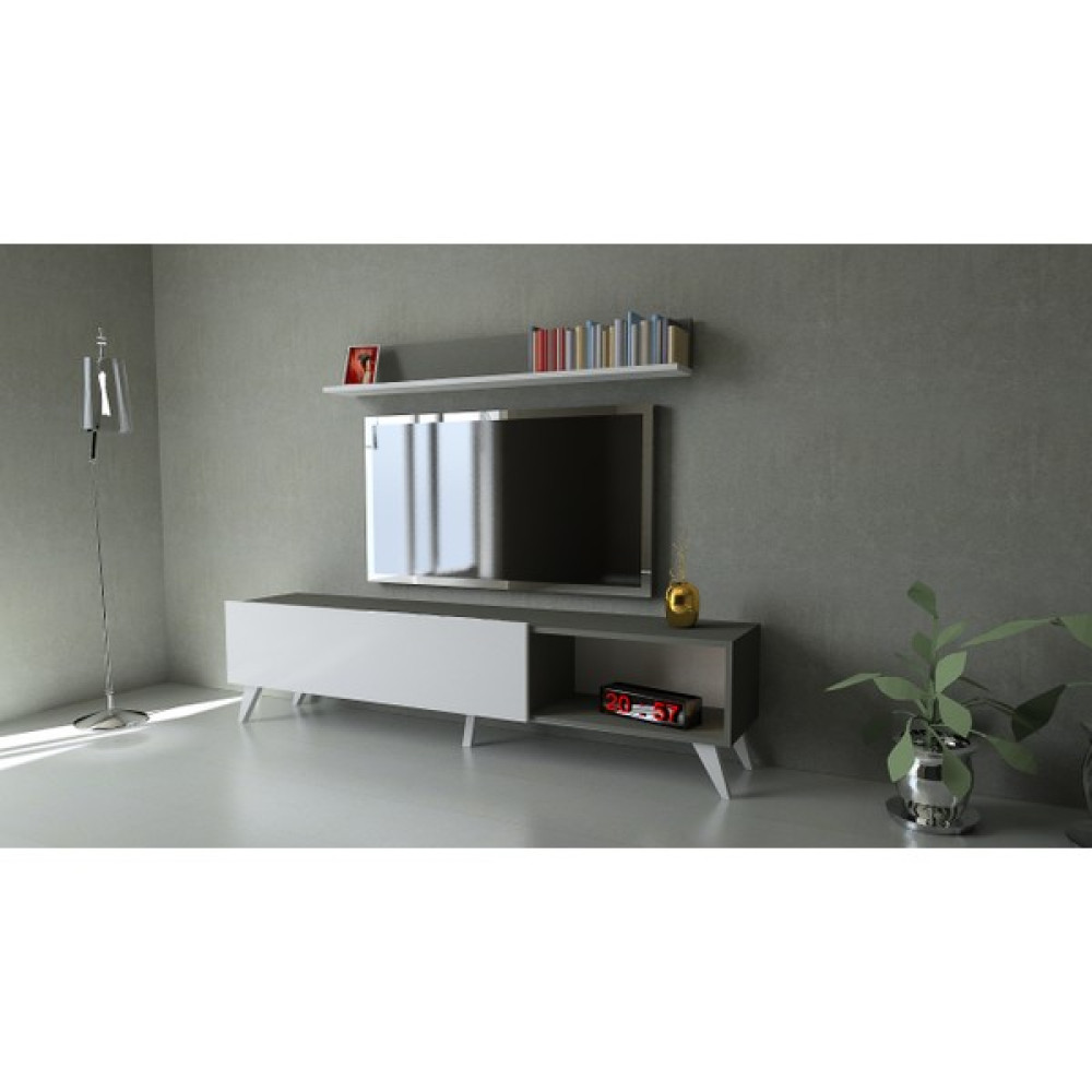 Arthubo Nuovo Tv Ünitesi Mdf + Duvar Modülü - Beyaz - Antrasit Tv Ünitesi / Sehpası Fiyatı