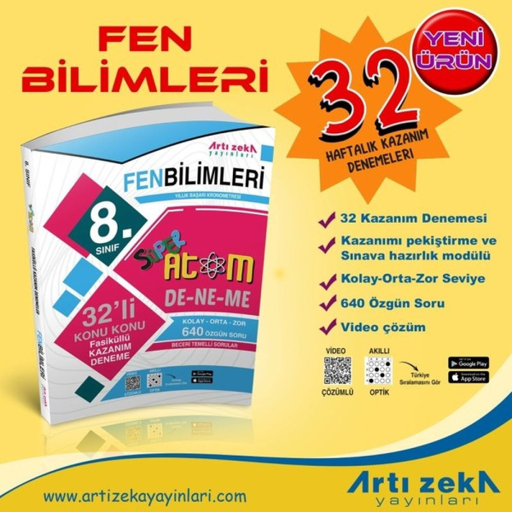 Artı Zeka Yayınları 8. Sınıf Süper Atom Fen Bilimleri 32 Fasikül Kazanım Deneme Ders Sınav Kitapları Fiyatı
