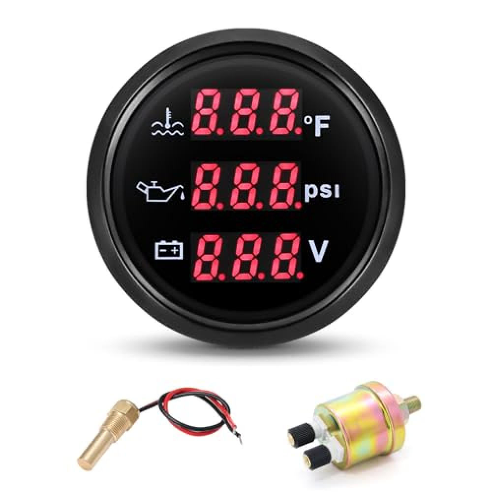 ARTILAURA Triple Gauge Set 3in1 (Oil Pressure+ Watertemp + Voltmeter) 2" 52mm AUTO Boat Gauge Kit with Sensor for Marine Black