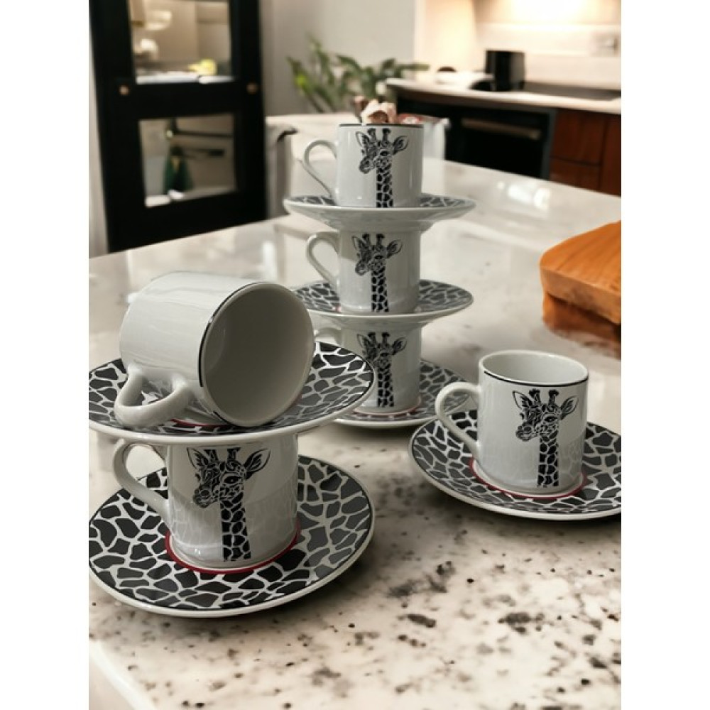 Artistic Quality Dekoratif Şık Tasarım Siyah Beyaz Zürafa Motifli 6 Kişilik Kahve Fincan Seti - Beyaz - Renkli - 85 ml Oto Boyaları Fiyatı