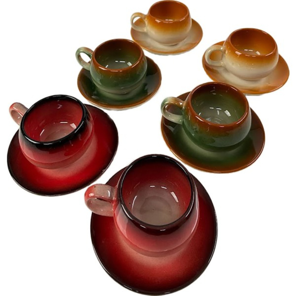 Artistic Quality Dekoratif Şık Tasarım Yeşil, Kırmızı, Kahverengi Ve Siyah Renklerde Çay-Kahve Fincan Seti 6 Kişilik Fincan / Bardak / Kahve Takımı Fiyatı