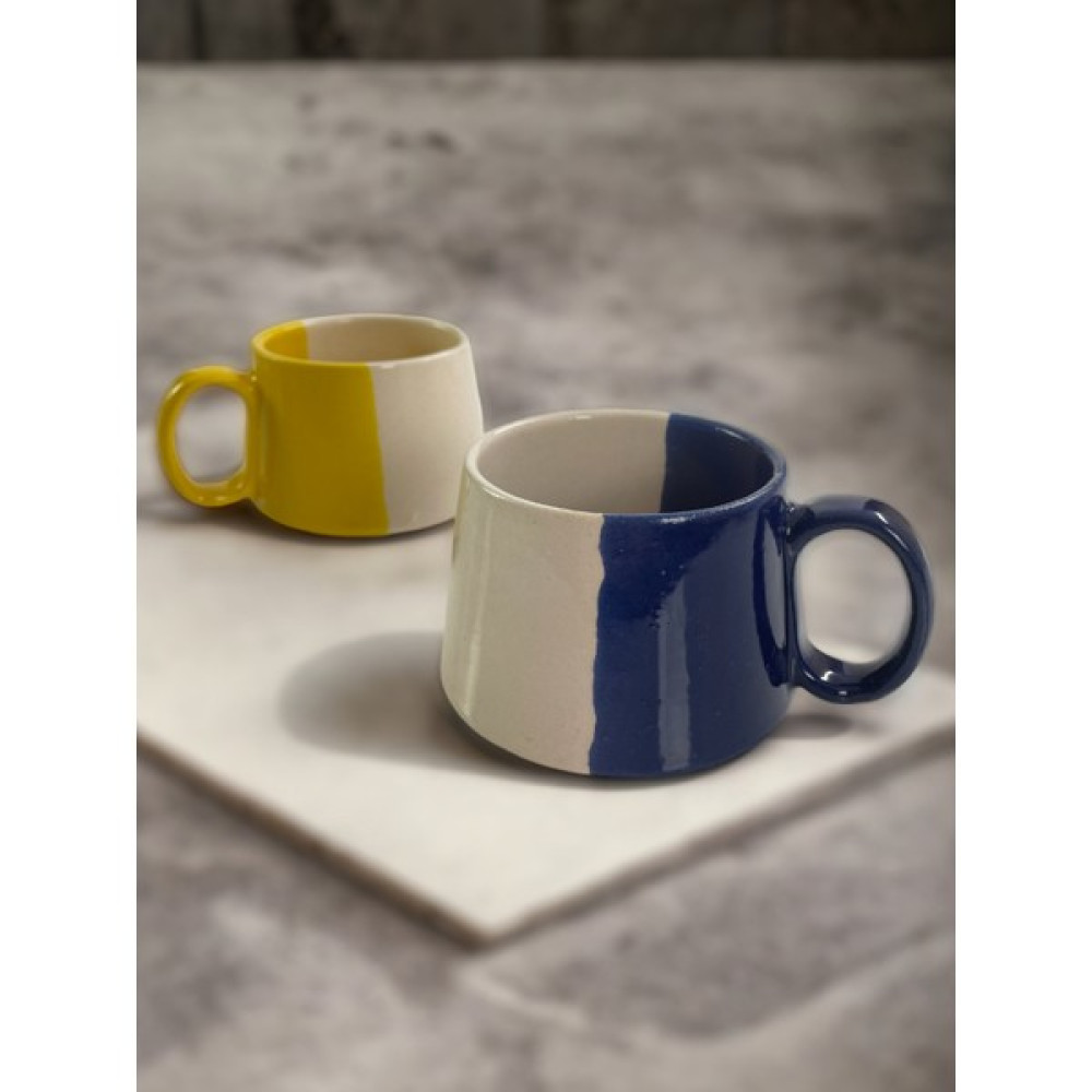 Artistic Quality Seramik El Işlemesi 2'li Sarı-Lacivert Büyük Boy Mug Kupa Kahve Fincanı Fincan / Bardak / Kahve Takımı Fiyatı