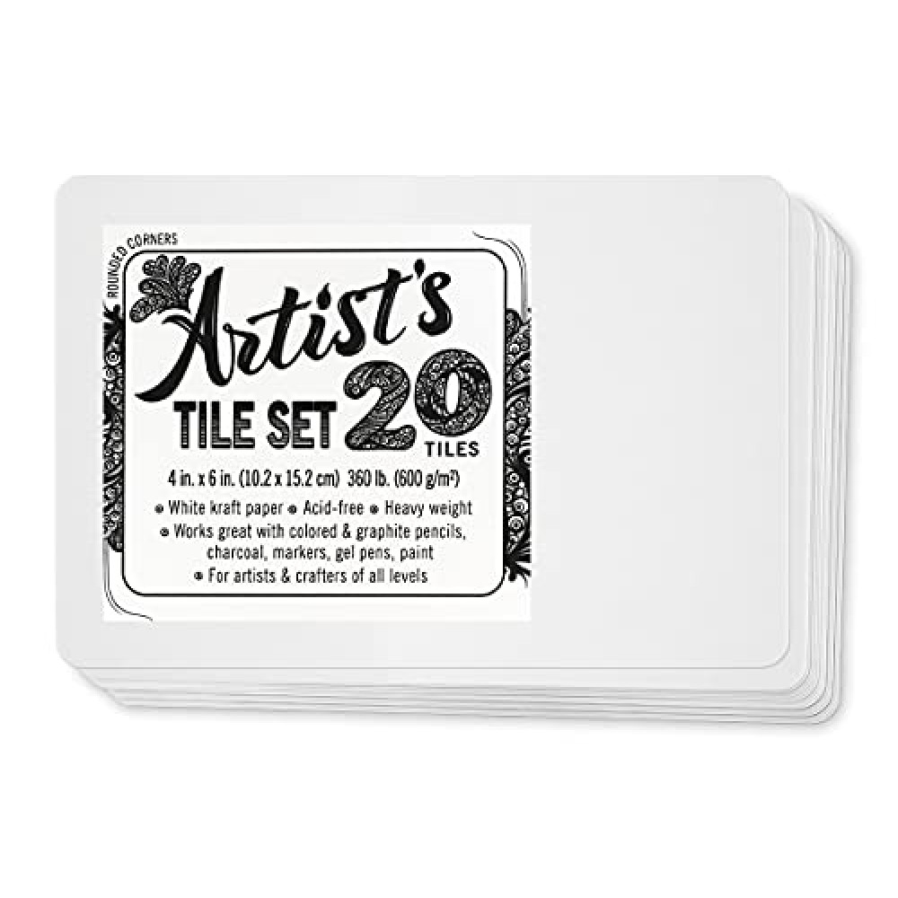 Artist's Tile Set: White Thick blank on both sides paper cards 4x6 inches, 30pt or 360 lb. Pack of 20 cards. Heavyweight cards to create your own postcard, trading game cards. Index flash note cards