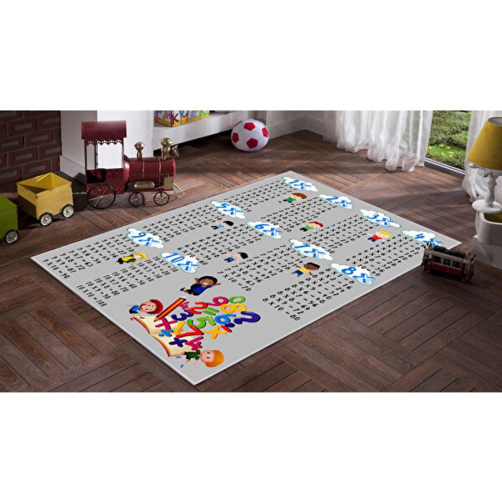 Artizon Tekstil Artızon Halı ART-C-017 Beyaz Taban Dekoratif Kilim Ince Yıkanabilir Süngerli Dot Taban Çocuk Halısı - Gri - 120 x 180 cm Bebek Odası Halı Fiyatı