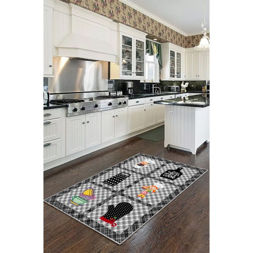 Artizon Tekstil Artızon Halı ART-M-009 Beyaz Taban Dekoratif Kilim Ince Yıkanabilir Süngerli Dot Taban Salon Halısı - 100 x 220 cm - Gri Ev Tekstili Fiyatı