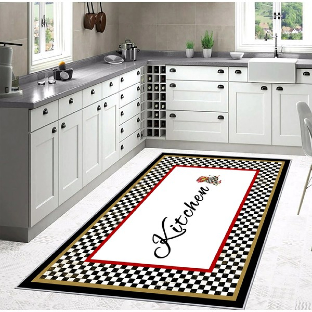 Artizon Tekstil Artızon Halı ART-M-025 Beyaz Taban Dekoratif Kilim Ince Yıkanabilir Süngerli Dot Taban Salon Halısı - 100 x 130 cm - Siyah Ev Tekstili Fiyatı
