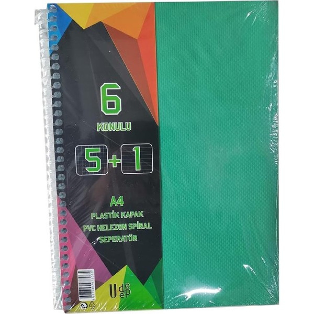 Artlantis 5+1 Ayraçlı Defter 6 Konulu 150 Yaprak 1 Adet 5 Kareli 1 Çizgili Spralli Plastik Kapak Seperatörlü - Yeşil Defter Fiyatı