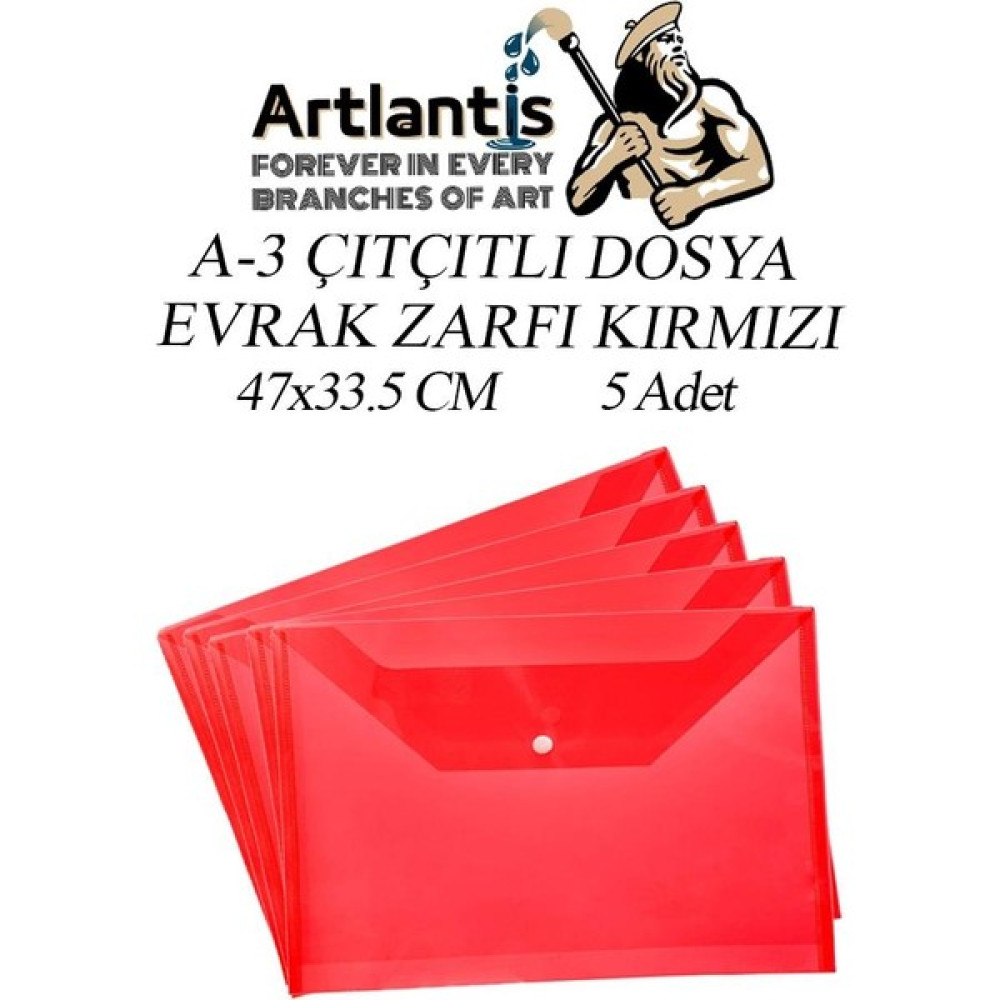 Artlantis A3 Çıtçıtlı Dosya Kırmızı 5 Adet A-3 Çıt Çıtlı Zarf Dosya Transparan 47X33.5 cm Büyük Boy Çıtçıtlı Dosya Dosya Fiyatı