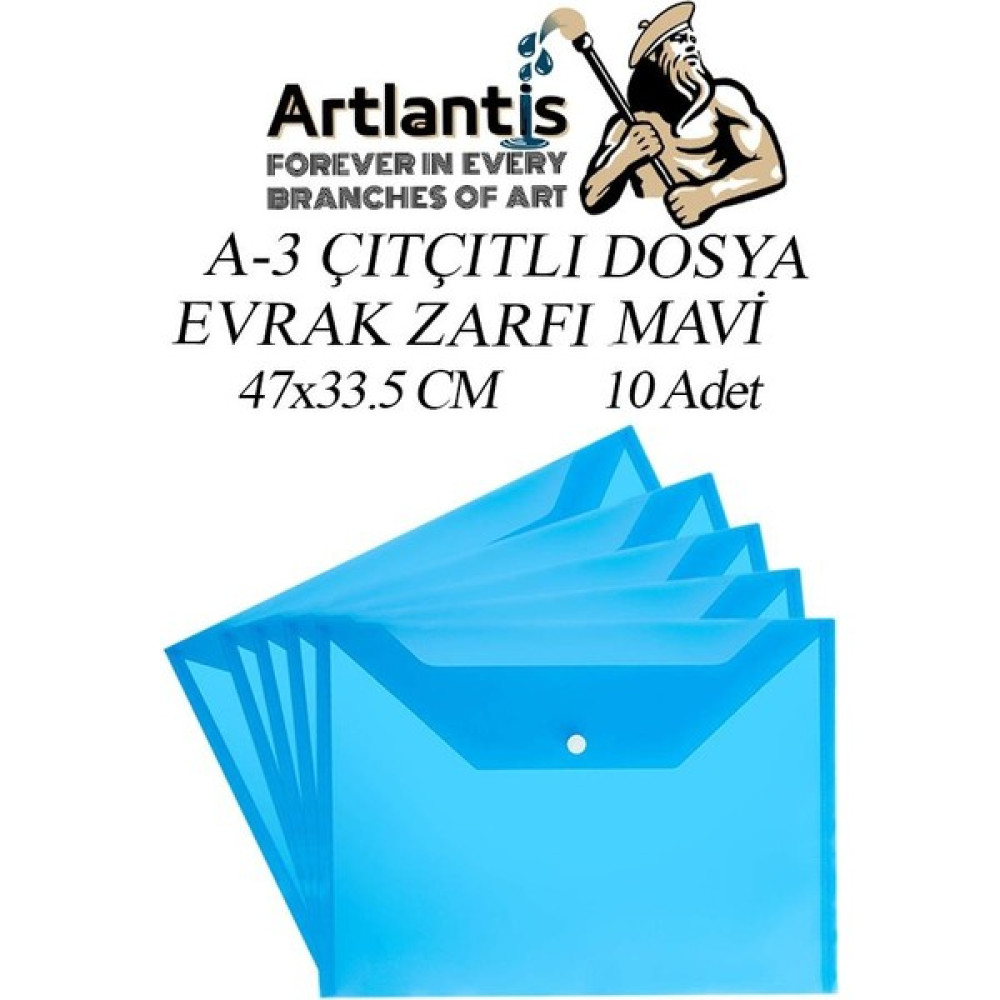 Artlantis A3 Çıtçıtlı Dosya Mavi 10 Adet A-3 Çıt Çıtlı Zarf Dosya Transparan 47X33.5 cm Büyük Boy Çıtçıtlı Dosya Dosya Fiyatı