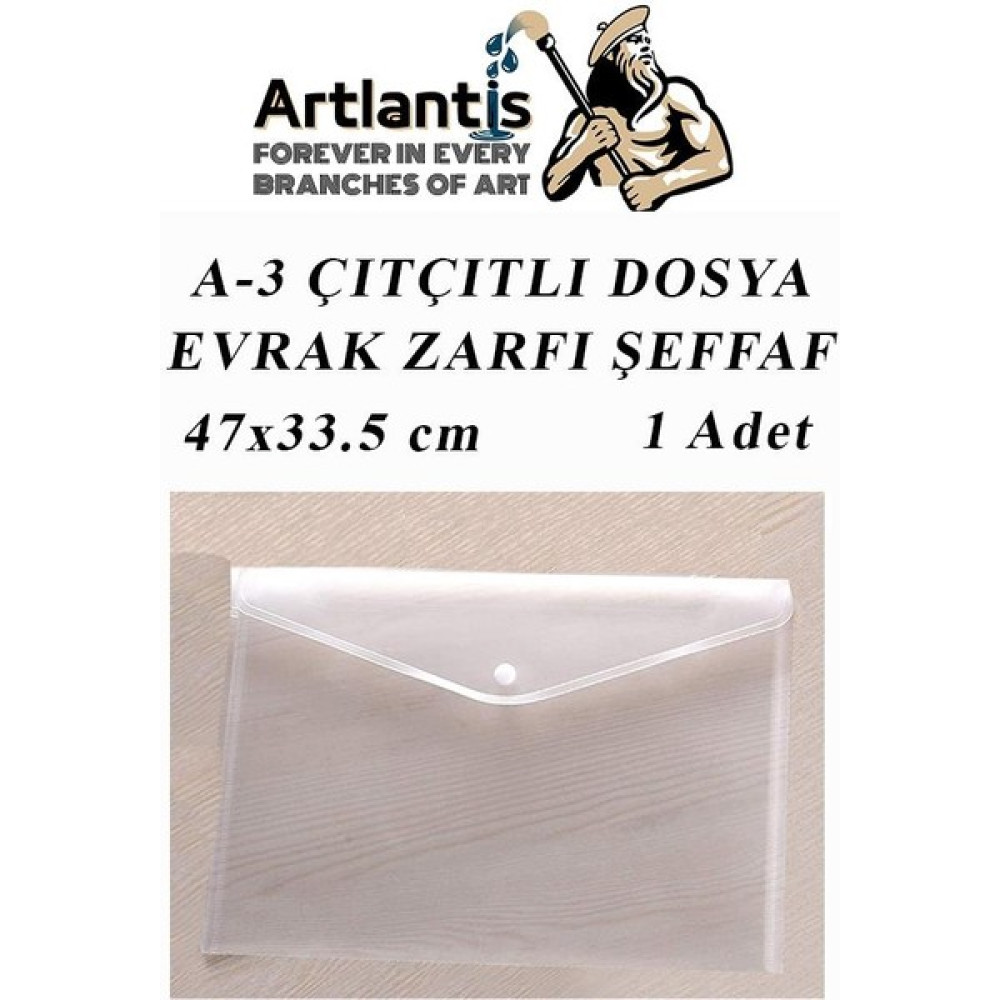 Artlantis A3 Çıtçıtlı Dosya Şeffaf 1 Adet A-3 Çıtçıtlı Zarf Dosya Transparan 47X33.5 cm Büyük Boy Çıtçıtlı Dosya Dosya Fiyatı