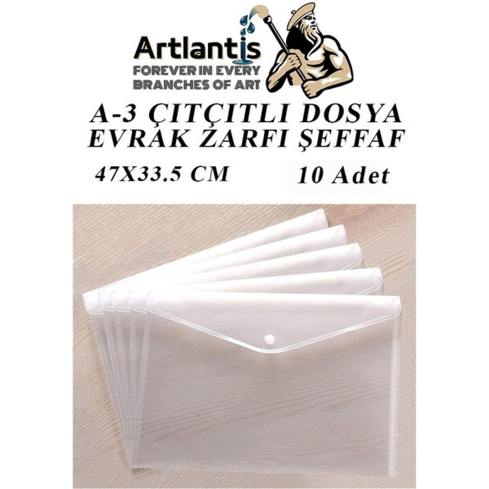 Artlantis A3 Çıtçıtlı Dosya Şeffaf 10 Adet A-3 Çıtçıtlı Zarf Dosya Transparan 47X33.5 cm Büyük Boy Çıtçıtlı Dosya Dosya Fiyatı