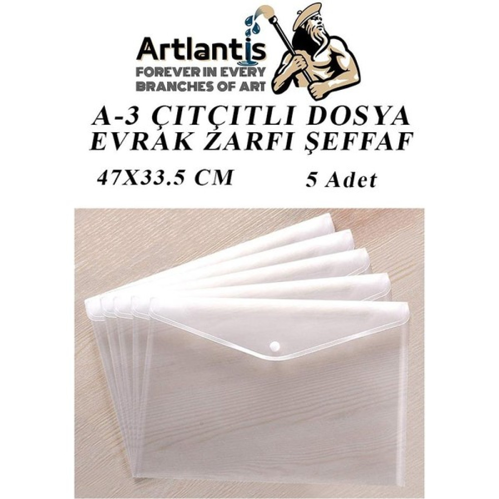Artlantis A3 Çıtçıtlı Dosya Şeffaf 5 Adet A-3 Çıtçıtlı Zarf Dosya Transparan 47X33.5 cm Büyük Boy Çıtçıtlı Dosya Dosya Fiyatı