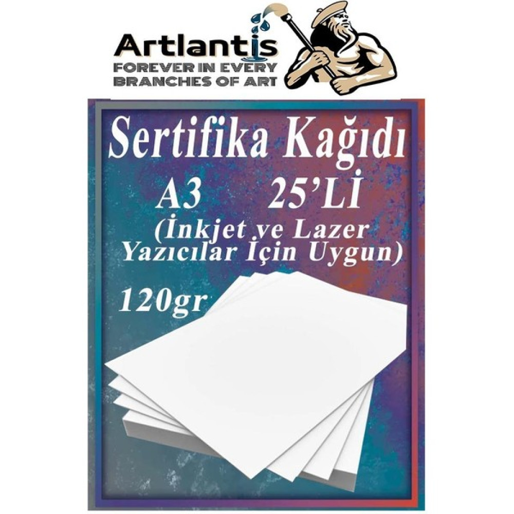 Artlantis A3 Sertifika Kağıdı Kalın 25 Adet Gramajlı Fotokopi Kağıdı 120 gr Tüm Yazıcılara Uyumlu 29.7X42 cm Kalın Baskı Kağıdı Fotokopi Kağıdı Fiyatı