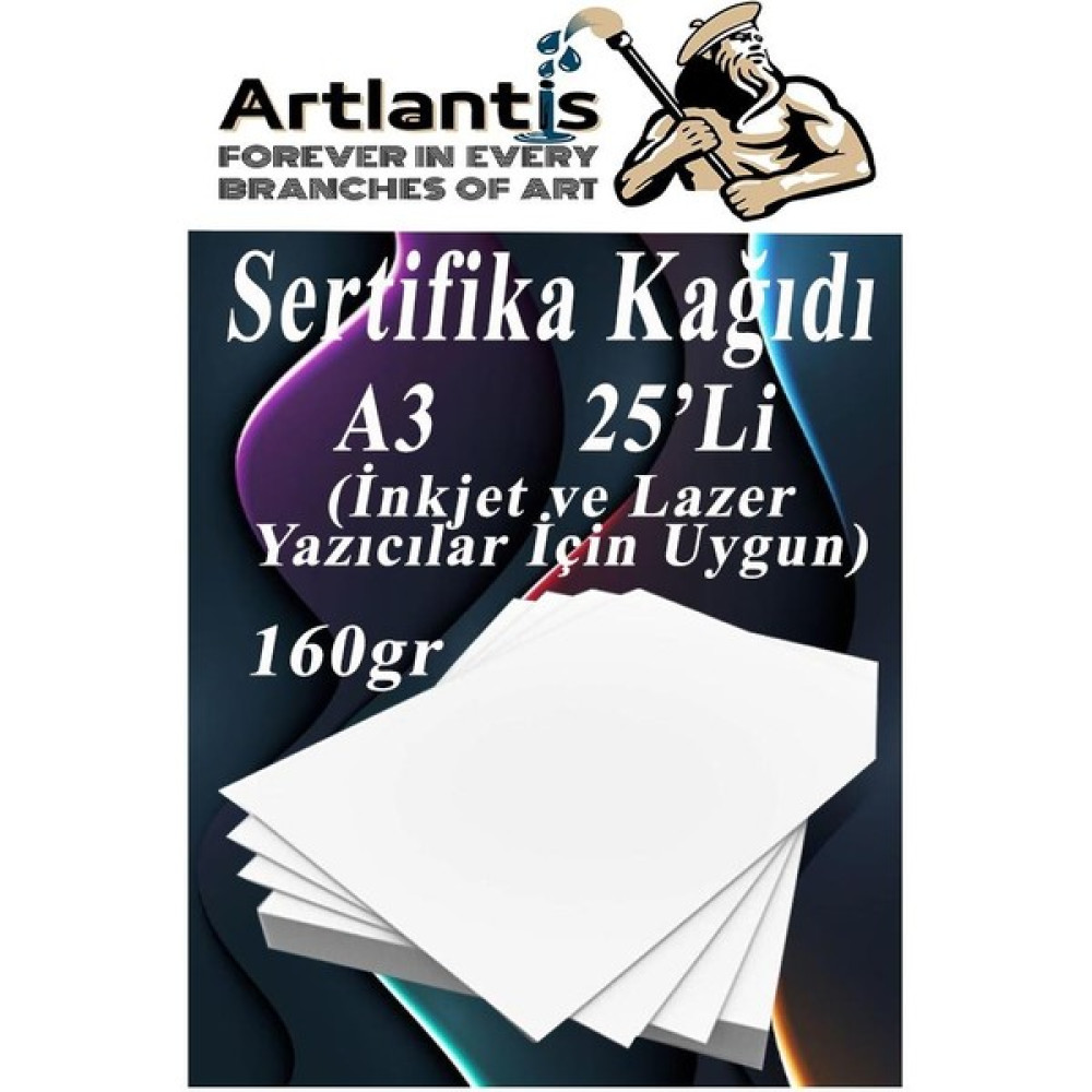 Artlantis A3 Sertifika Kağıdı Kalın 25 Adet Gramajlı Fotokopi Kağıdı 160 gr Tüm Yazıcılara Uyumlu 29.7X42 cm Kalın Baskı Kağıdı Fotokopi Kağıdı Fiyatı