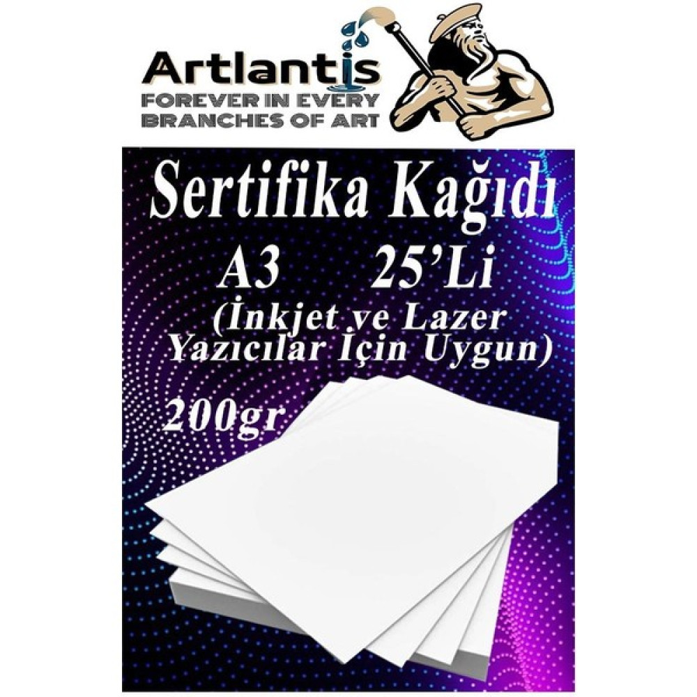 Artlantis A3 Sertifika Kağıdı Kalın 25 Adet Gramajlı Fotokopi Kağıdı 200 gr Tüm Yazıcılara Uyumlu 29.7X42 cm Kalın Baskı Kağıdı Fotokopi Kağıdı Fiyatı