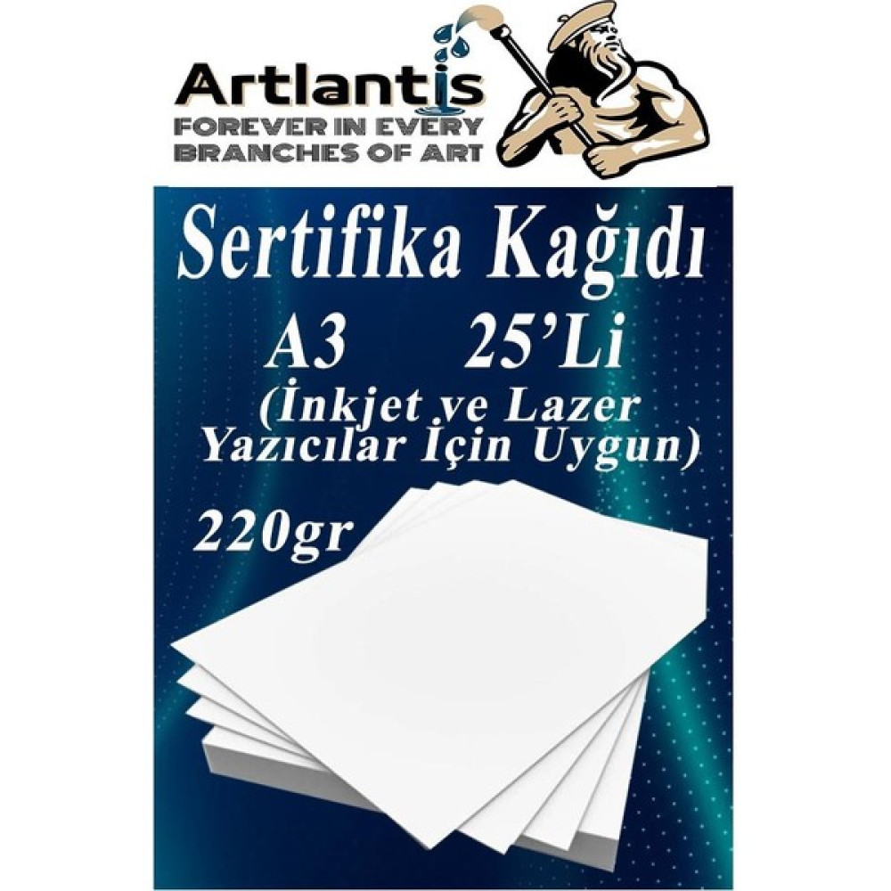 Artlantis A3 Sertifika Kağıdı Kalın 25 Adet Gramajlı Fotokopi Kağıdı 220 gr Tüm Yazıcılara Uyumlu 29.7X42 cm Kalın Baskı Kağıdı Fotokopi Kağıdı Fiyatı