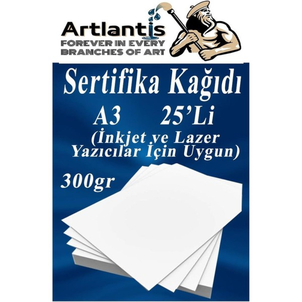 Artlantis A3 Sertifika Kağıdı Kalın 25 Adet Gramajlı Fotokopi Kağıdı 300 gr Tüm Yazıcılara Uyumlu 29.7X42 cm Kalın Baskı Kağıdı Fotokopi Kağıdı Fiyatı