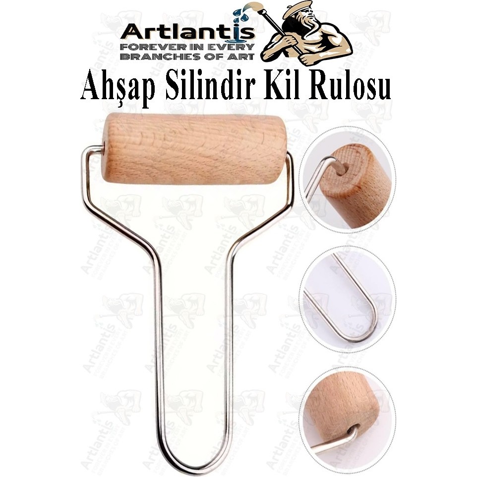 Artlantis Ahşap Silindir Kil Rulosu 5 cm 1 Adet Seramik Şekillendirme Metal Sap Çömlekçilik Hamur Açma Matı - Standart Fırça Fiyatı