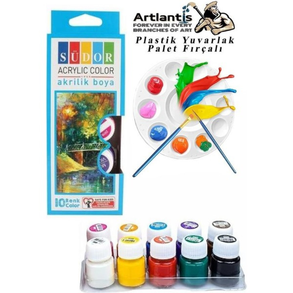 Artlantis Akrilik Boya 10 Renk 20 ml Şişe 1 Paket 10 Adet Akrilik Boya Seti ve Yuvarlak Resim Paleti Akrilik Boya Fiyatı