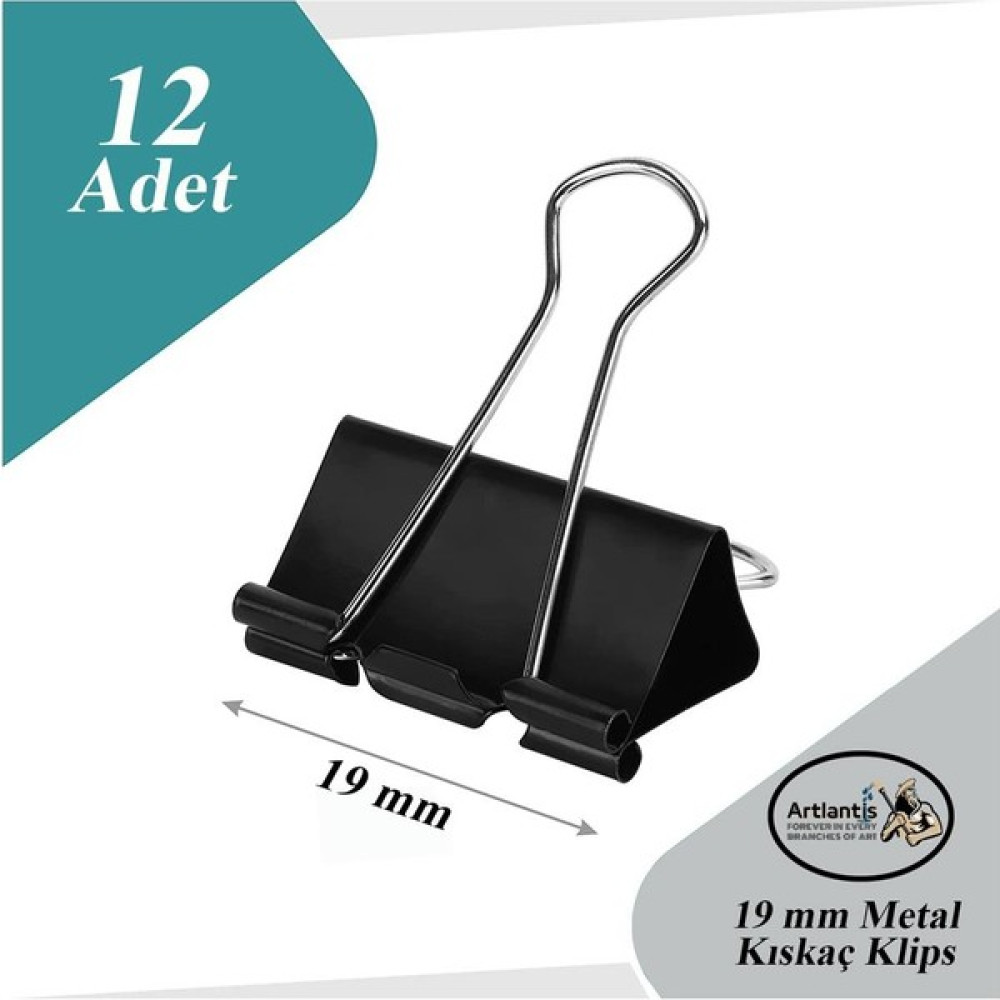 Artlantis Çelik Kıskaç Klips 19 mm 12 Adet 1 Paket Metal Mandal Binder Clips Kıska 30 Sayfa Kapasiteli Çok Amaçlı Kullanım Ataş Fiyatı