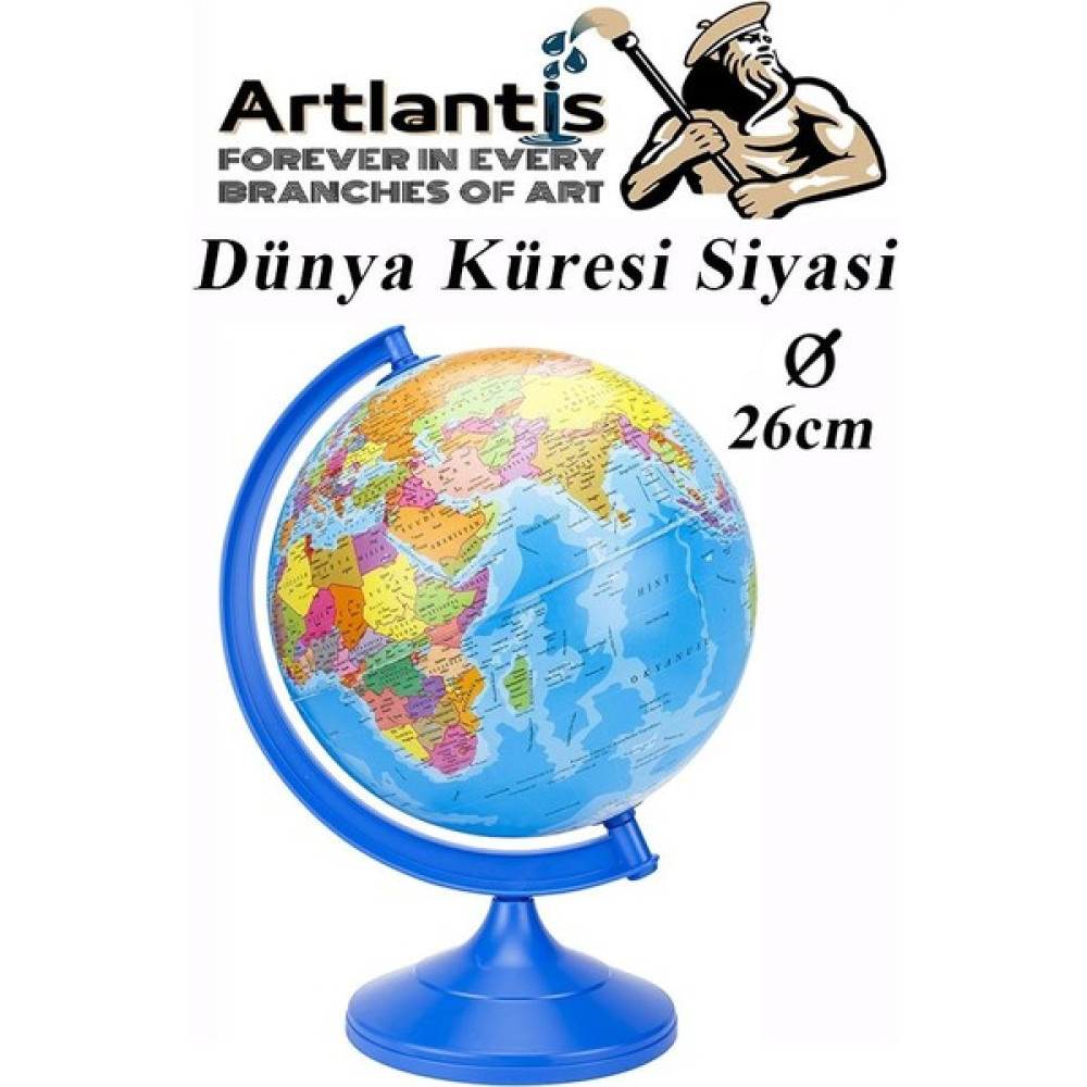 Artlantis Dünya Küre 26 cm Çapında 1 Adet Dünya Siyasi Küresi Okul Sınıf Malzemesi - Mavi - Standart - 26 cm Harita & Küre Fiyatı