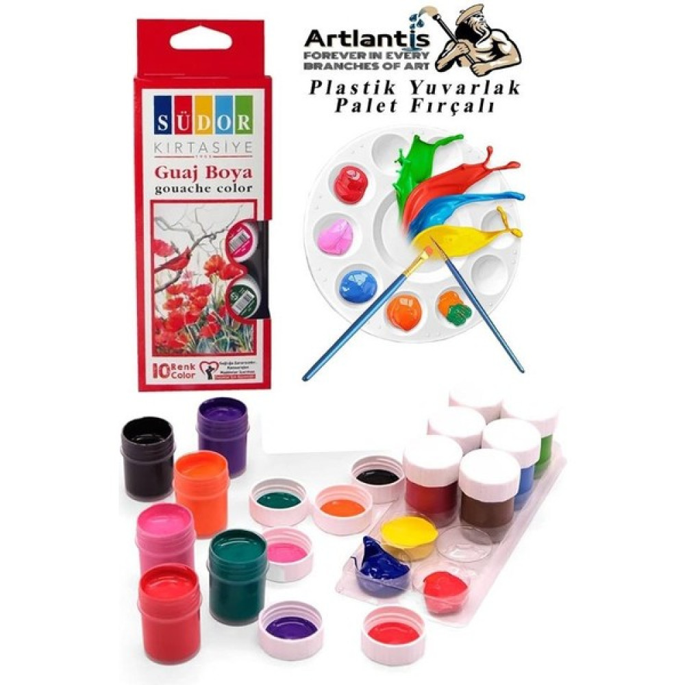 Artlantis Guaj Boya 10 Renk 20 ml Şişe 1 Paket 10 Adet Guaj Boya Seti ve Yuvarlak Resim Paleti Guaj Boya Fiyatı