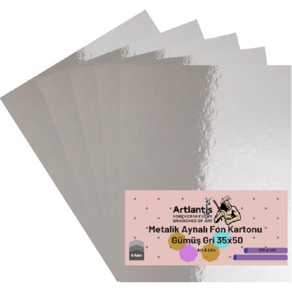 Artlantis Gümüş Gri 35X50 Metalik Aynalı Fon Kartonu 5 Adet 1 Paket Artlantis Aynalı Metalik Fon Kartonu Elişi Kağıdı Fiyatı