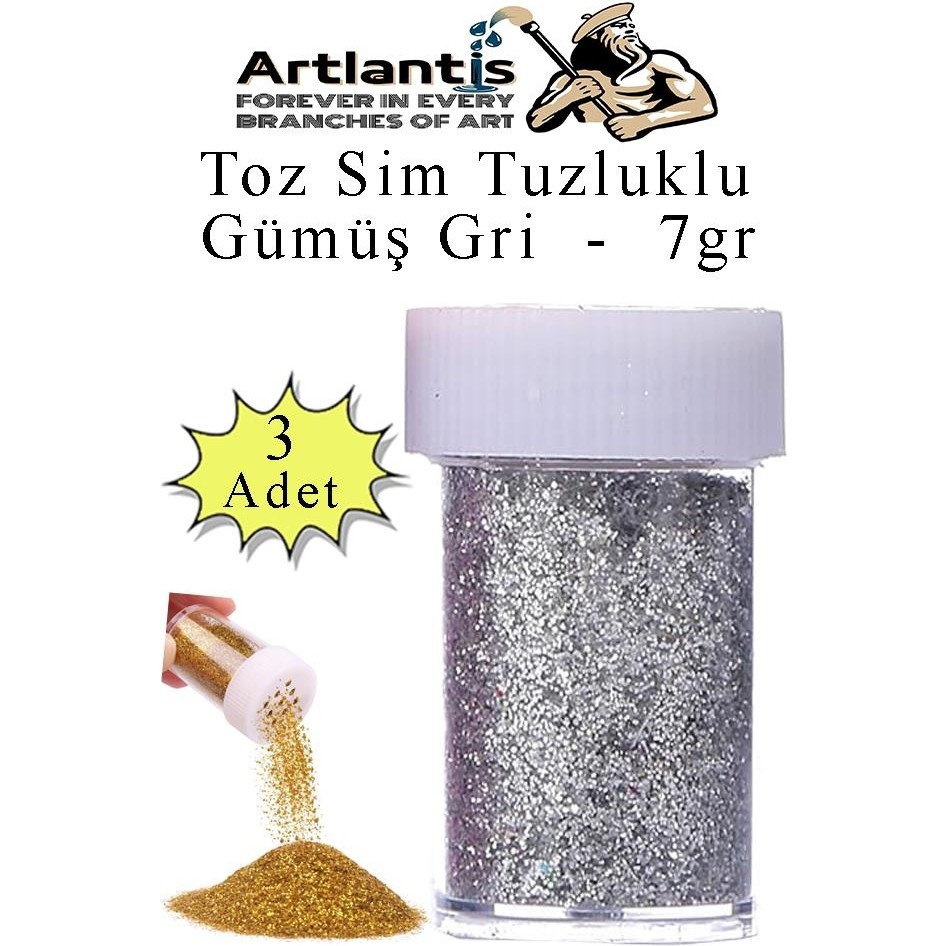 Artlantis Gümüş Gri Toz Sim Tuzluklu 7 gr 3 Adet Renkli Toz Sim Epoksi Reçine Okul Etkinlik Dekarasyon Slime - Standart Yardımcı Malzeme Fiyatı