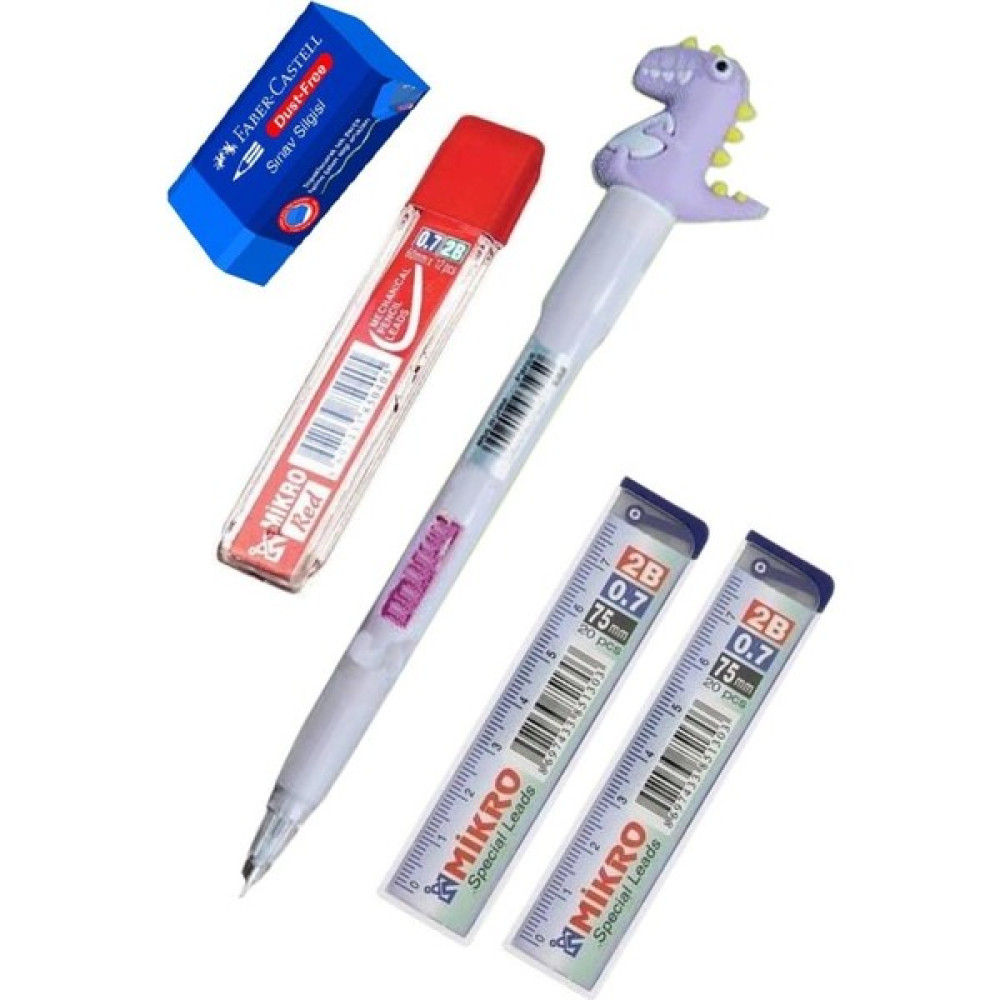 Artlantis Işıklı Dinazor Uçlu Kalem Seti Mor 0.7 mm 1 Paket Dinazor Başlıklı Versatil Kalem Süslü Silikonlu Hediyelik Kalem - Standart - 0.7mm Mekanik Kurşun (Versatil) Kalem Fiyatı