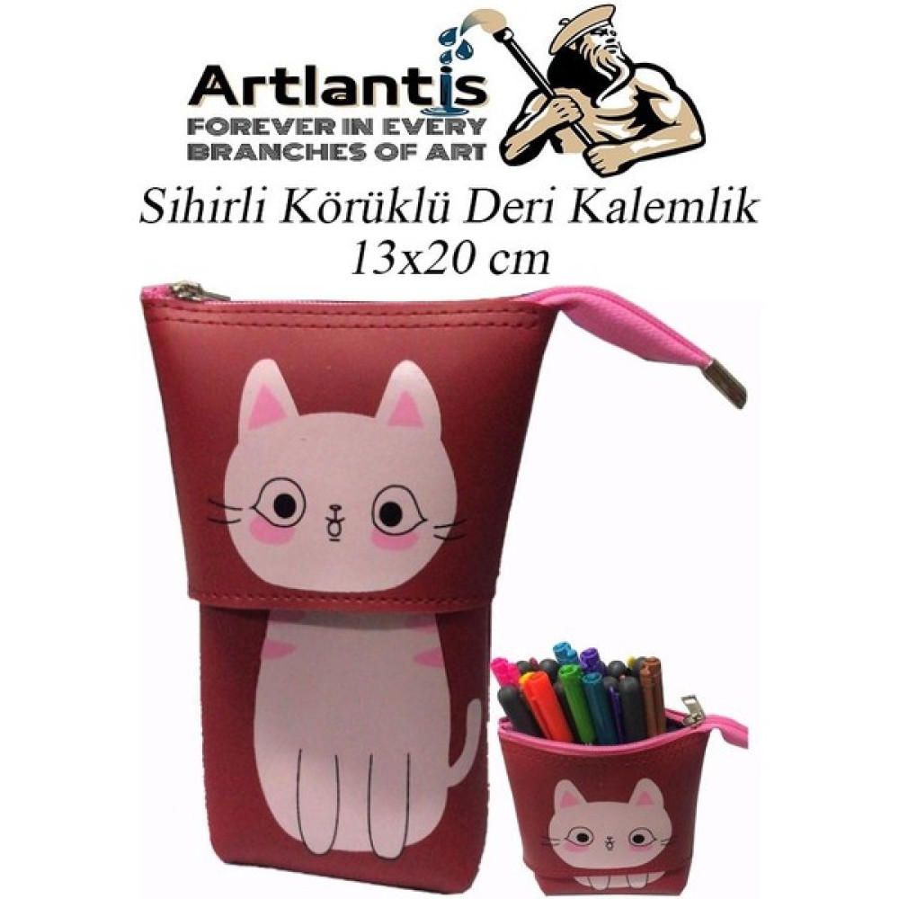Artlantis Körüklü Kalemlik Kedi 1 Adet Kırmızı Renk Sihirli Körüklü Deri Kalemlik Kalem Çantası Sevimli Kedi Kalem Kutusu - Standart Kalemlik (Kalem Kutusu) Fiyatı