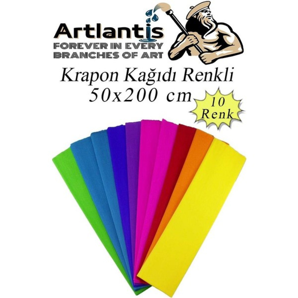 Artlantis Krapon Kağıdı 10 Renk 50X200 cm 1 Paket Grapon Kağıdı Karışık Renkli 10'lu Okul Sınıf Kreş - Standart - 50x200cm Krapon Kağıdı Fiyatı