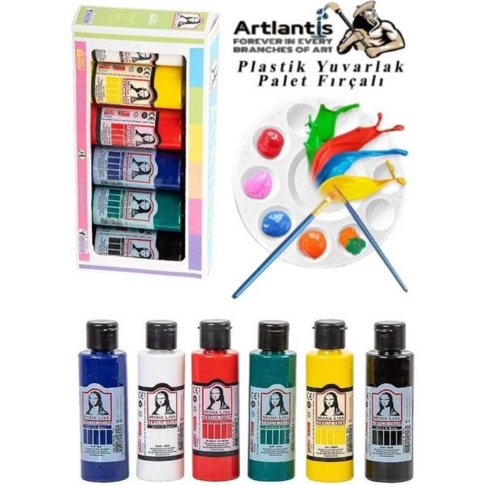 Artlantis Monalisa Akrilik Boya 6 Renk x 70 ml Ana Renkler 1 Paket ve Yuvarlak Resim Paleti Fırçalı 1 Paket 10 Hazneli Boya Paleti Sanatsal Boy... Akrilik Boya Fiyatı