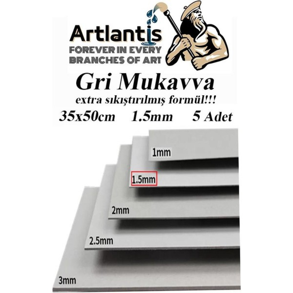 Artlantis Mukavva Gri 1.5 mm 35X50 cm 5 Adet Sert Karton Ekstra Sıkıştırılmış 35*50 Mukavva Gri Renkli 5 Adet - Standart - 35 x 50 Fon Karton & Mukavva Fiyatı
