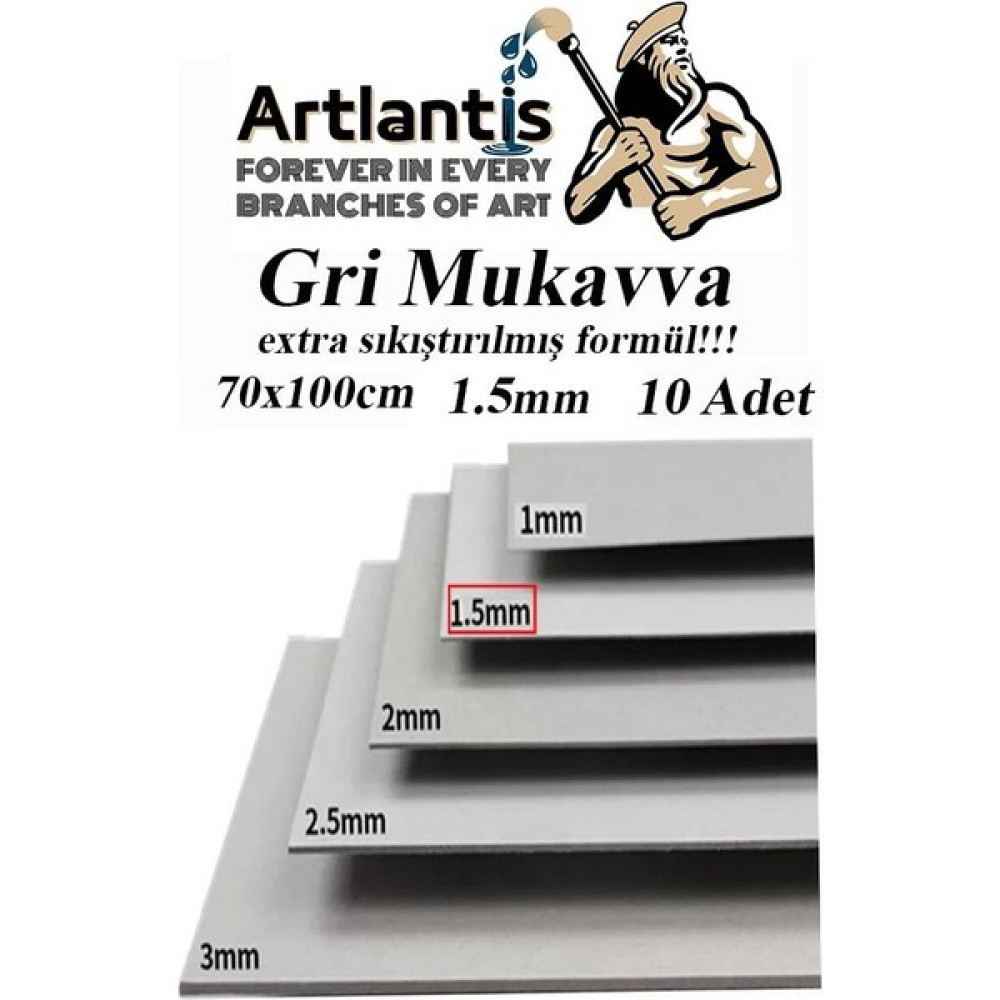 Artlantis Mukavva Gri 1.5mm 70X100 cm 10 Adet Sert Karton Ekstra Sıkıştırılmış 70*100 Mukavva Gri Renkli 10 Adet - Standart Fon Karton & Mukavva Fiyatı