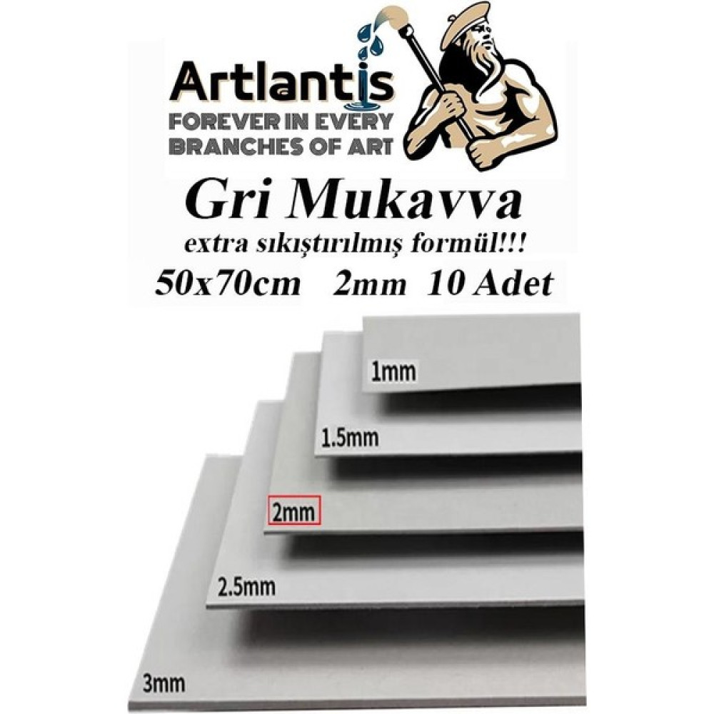 Artlantis Mukavva Gri 2 mm 50X70 cm 10 Adet Sert Karton Ekstra Sıkıştırılmış 50*70 Mukavva Gri Renkli 10 Adet - Standart Fon Karton & Mukavva Fiyatı