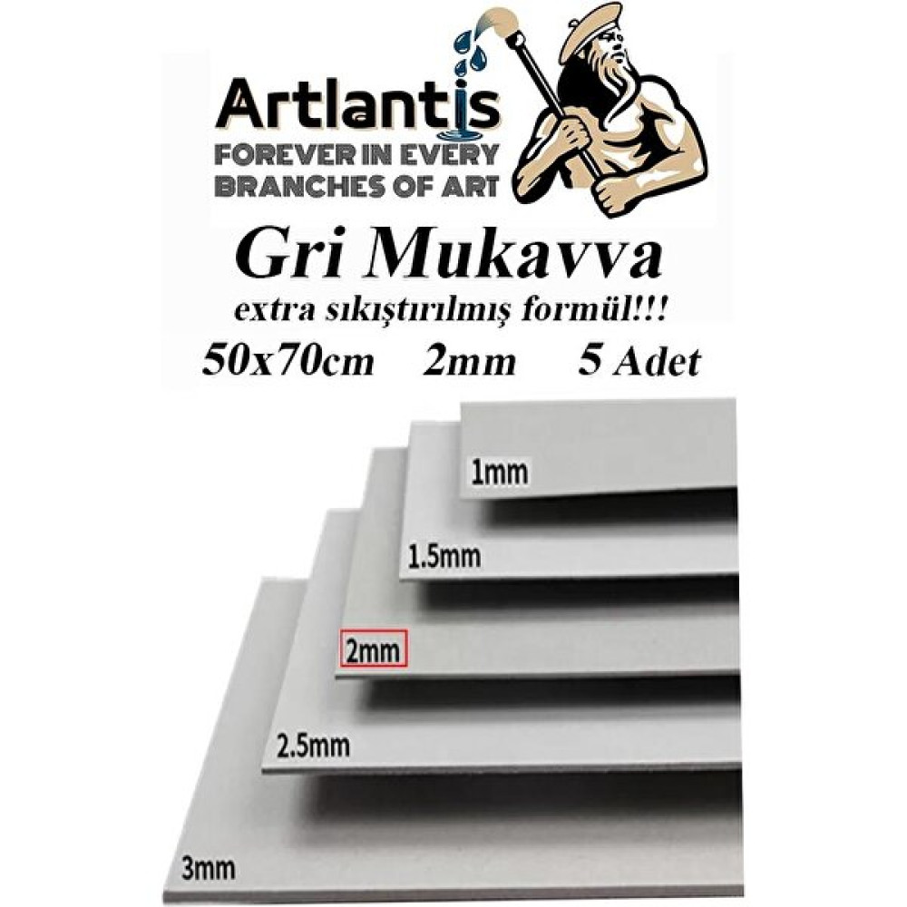 Artlantis Mukavva Gri 2 mm 50X70 cm 5 Adet Sert Karton Ekstra Sıkıştırılmış 50*70 Mukavva Gri Renkli 2mm 5 Adet - Standart Fon Karton & Mukavva Fiyatı