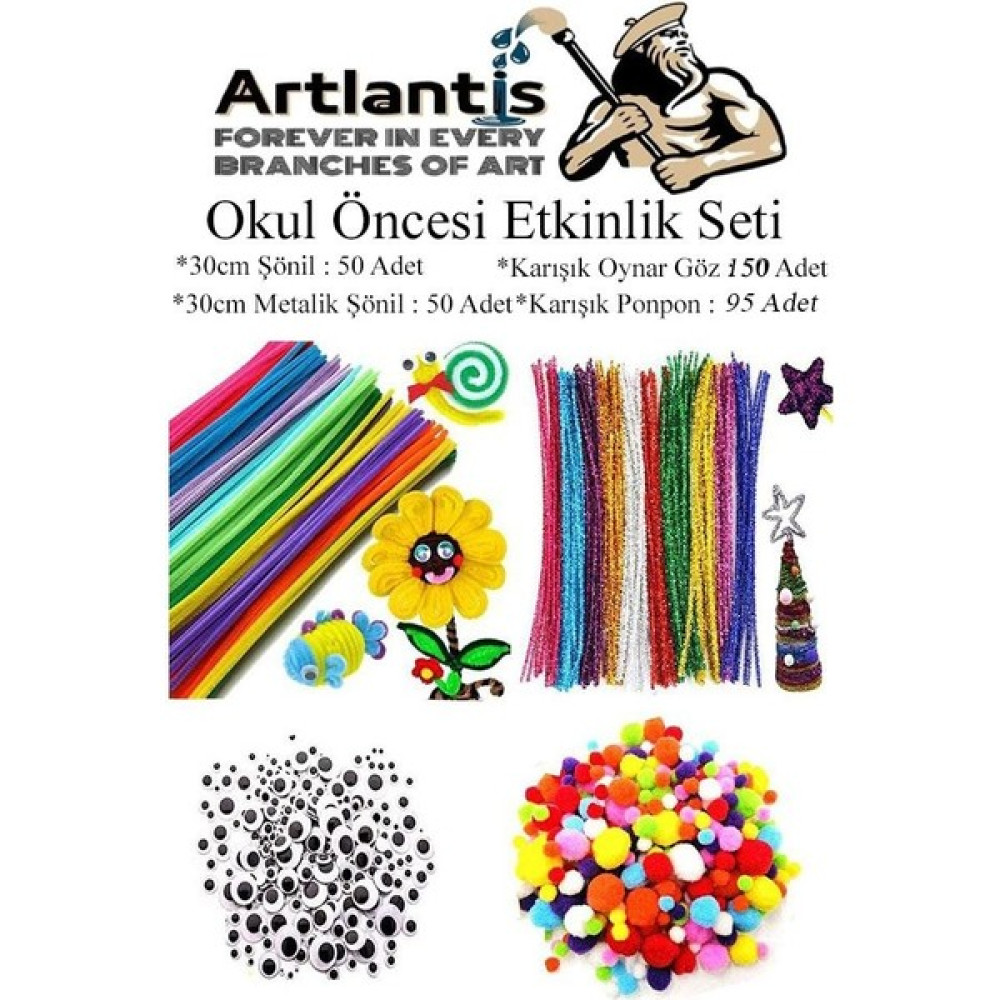 Artlantis Okul Öncesi Etkinlik Seti 1 Paket Ponpon Şönil Oynar Göz Anaokulu ve Kreş Seti Pon Pon Tüylü Tel Oynargöz - Renkli - Standart - 4 Parça Okul Malzemeleri Fiyatı