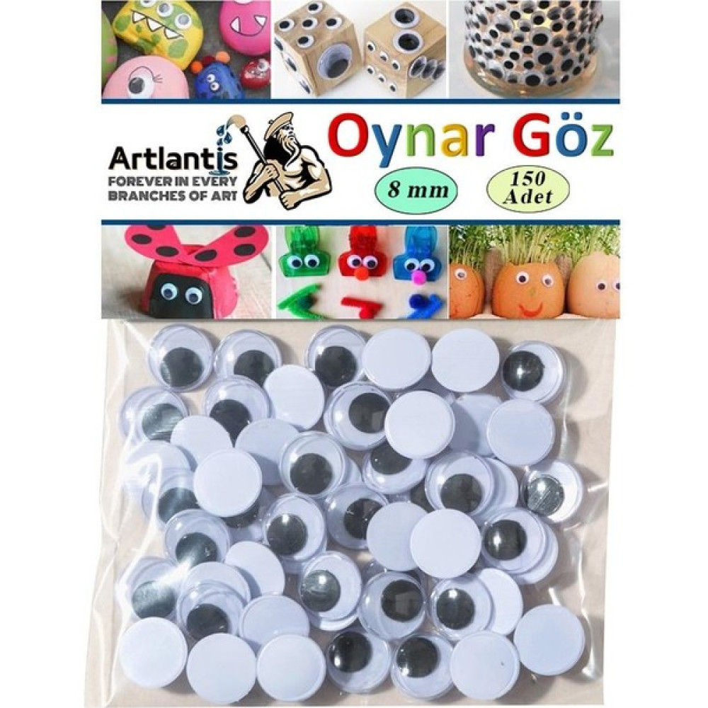Artlantis Oynar Göz Siyah 8 mm 150 Li 1 Paket Oynayan Göz 8mm Hobi Tasarım Anasınıfı Kreş Etkinlik Elişi Okul Malzemeleri Fiyatı