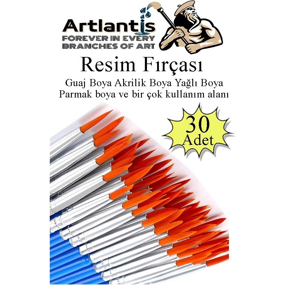 Artlantis Resim Fırçası 30 Adet Ekonomik Sentetik Fırça Suluboya Akrilik Boya Guaj Boya Yağlı Boya Resim Boyama Fırça Fiyatı