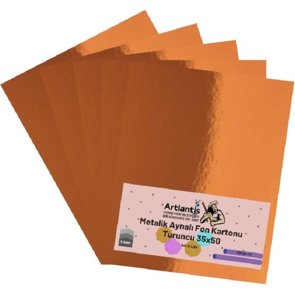 Artlantis Turuncu 35X50 Metalik Aynalı Fon Kartonu 5 Adet 1 Paket Artlantis Aynalı Metalik Fon Kartonu Elişi Kağıdı Fiyatı