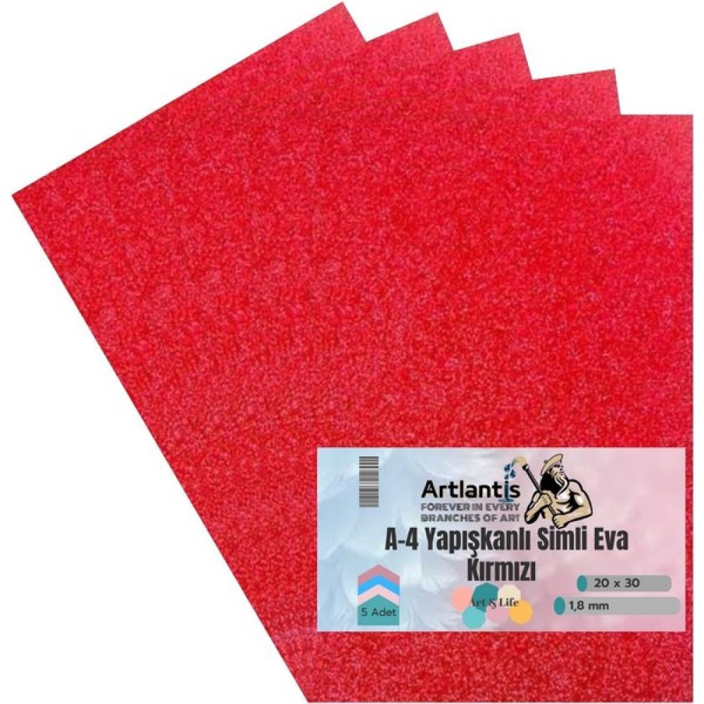 Artlantis Yapışkanlı Simli Eva A4 20X30 5 Adet 1 Paket Hobi Okul Öncesi Kreş Anasınıfı Eva Yapışkanlı Simli 20*30 - Kırmızı Elişi Kağıdı Fiyatı