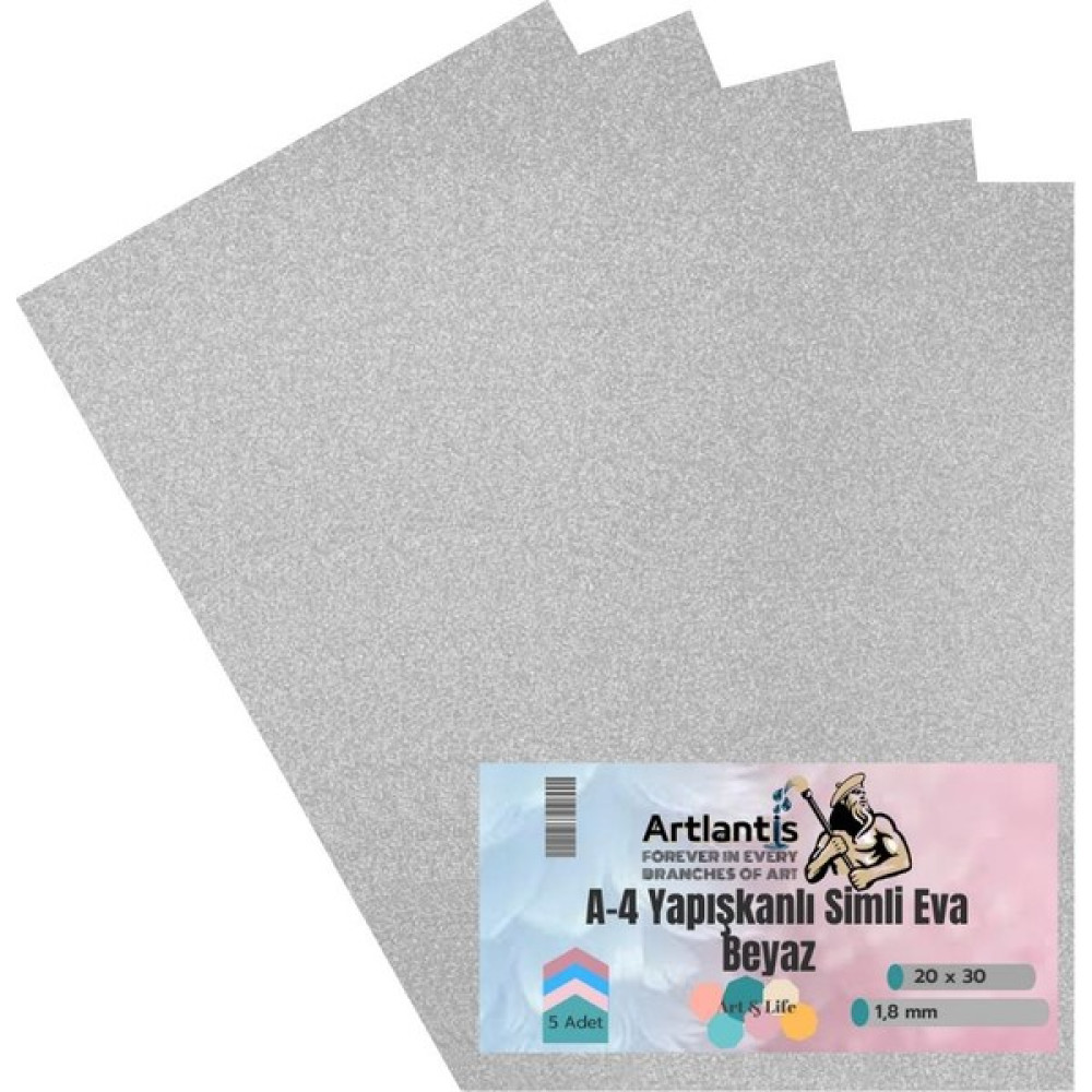 Artlantis Yapışkanlı Simli Eva Beyaz A4 20X30 5 Adet 1 Paket Hobi Okul Öncesi Kreş Anasınıfı Eva Yapışkanlı Simli 20*30 Yardımcı Malzeme Fiyatı