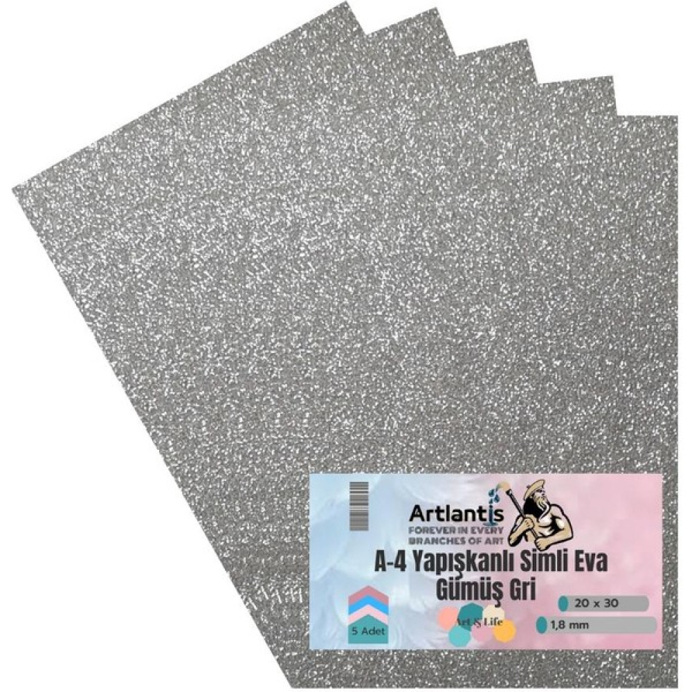 Artlantis Yapışkanlı Simli Eva Gümüş A4 20X30 5 Adet 1 Paket Hobi Okul Öncesi Kreş Anasınıfı Eva Yapışkanlı Simli 20*30 Yardımcı Malzeme Fiyatı