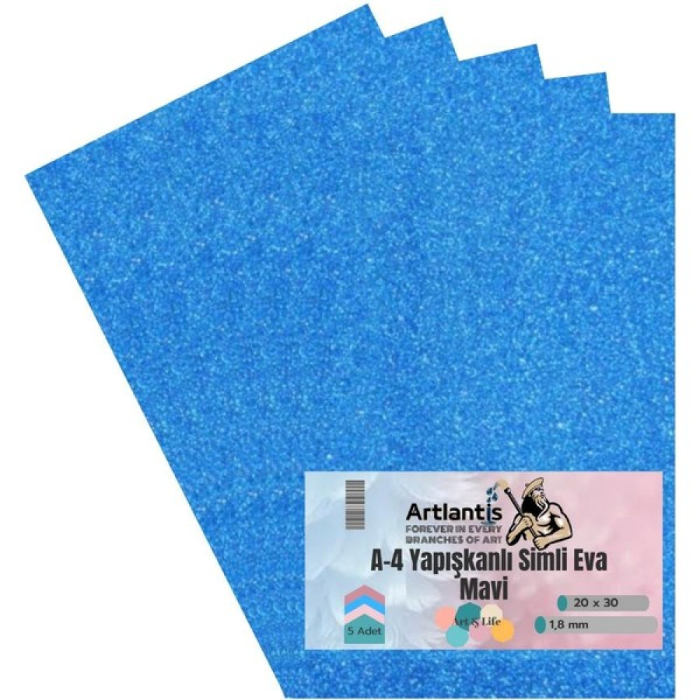 Artlantis Yapışkanlı Simli Eva Mavi A4 20X30 5 Adet 1 Paket Hobi Okul Öncesi Kreş Anasınıfı Eva Yapışkanlı Simli 20*30 Yardımcı Malzeme Fiyatı