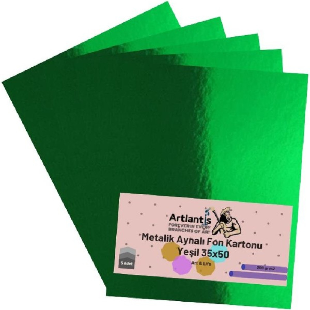 Artlantis Yeşil 35X50 Metalik Aynalı Fon Kartonu 5 Adet 1 Paket Artlantis Aynalı Metalik Fon Kartonu Elişi Kağıdı Fiyatı
