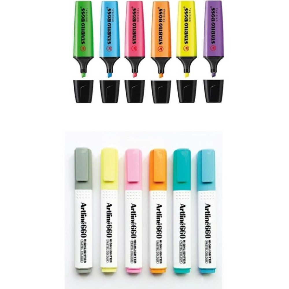 Artline 660 Fosforlu Kalem 6 Pastel + Stabilo Boss 6 Canlı Renk Kalem Seti Keçe Uçlu Kalem Fiyatı
