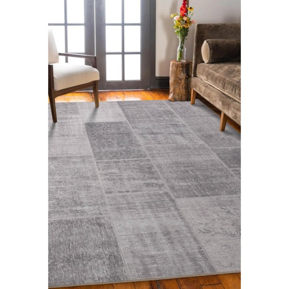 Artloop Folk Patchwork Desenli Dokuma Taban Dekoratif Gri Halı (Ba 36) - 75 x 150 cm Salon Halısı Fiyatı