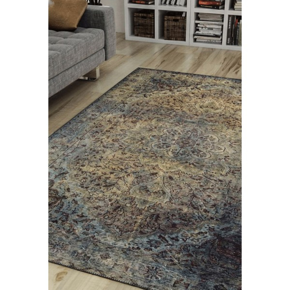 Artloop Vintage Salon Halısı, Blues Şönil Dokuma |Pamuk-Polyester|Yeşil Halı Al 23 - Renkli - 75 x 150 cm Salon Halısı Fiyatı